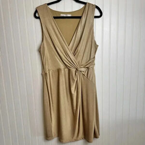 Boston Proper gold shimmer sleeveless twist front dress size 18 E22